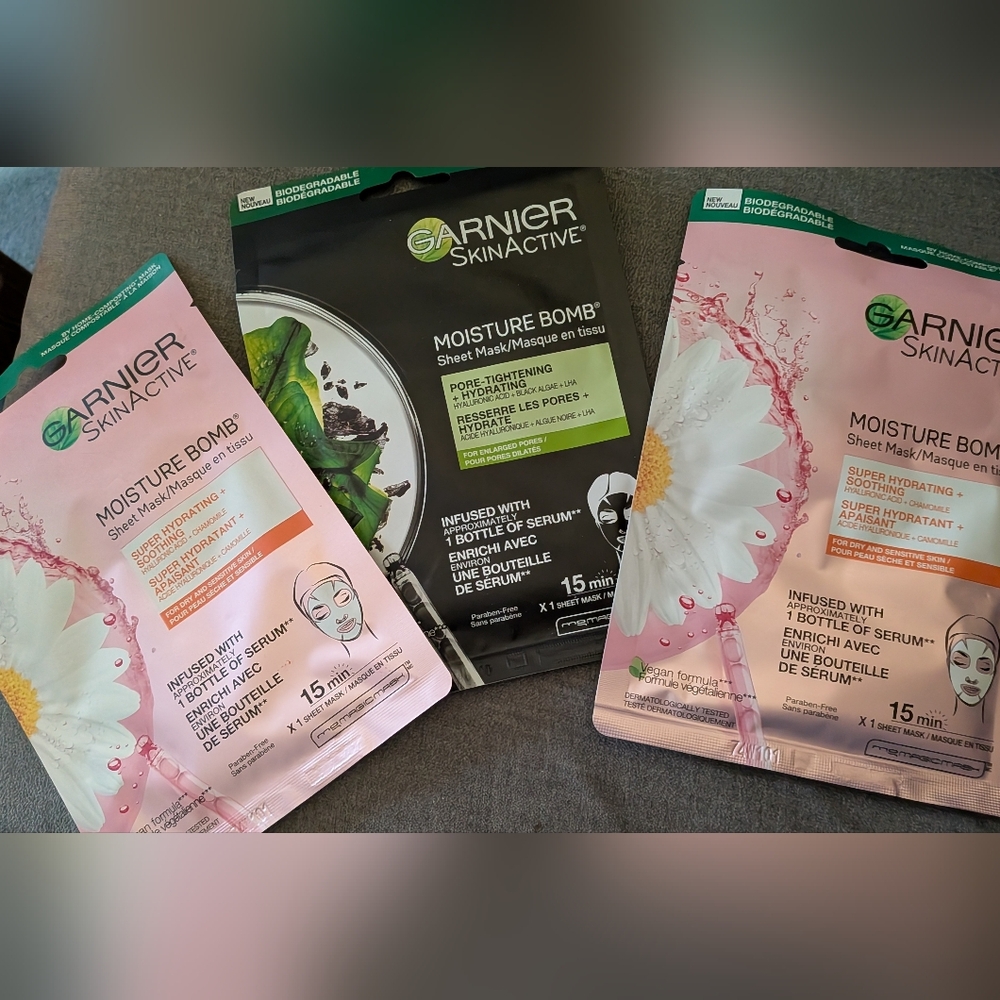 Garnier SkinActive Hydration Sheet Mask Trio 3 Masks New